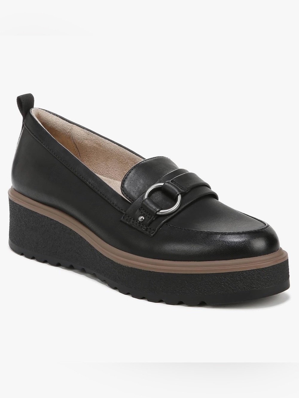 SOUL Naturalizer Black Platform Loafer with Brown Trim